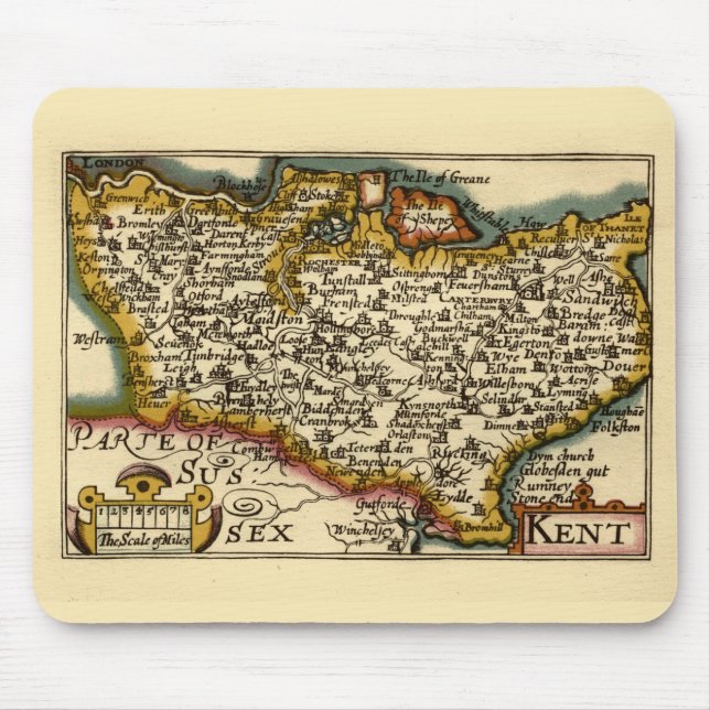 Kent County England Old Antiquarian John Speed Map Mouse Pad (Front)