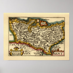 Kent County England Old Antiquarian John Speed Map Poster