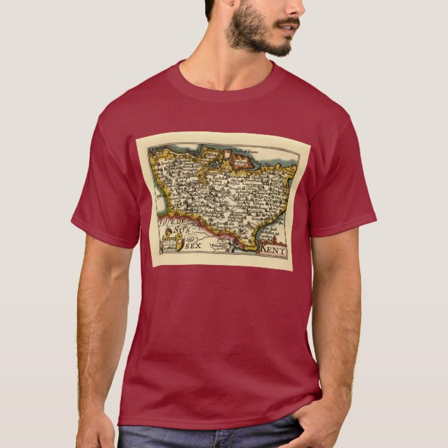 Kent County England Old Antiquarian John Speed Map T-Shirt (Front)
