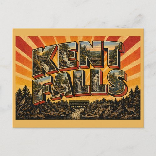 Kent Falls CT Vintage Travel Art Postcard