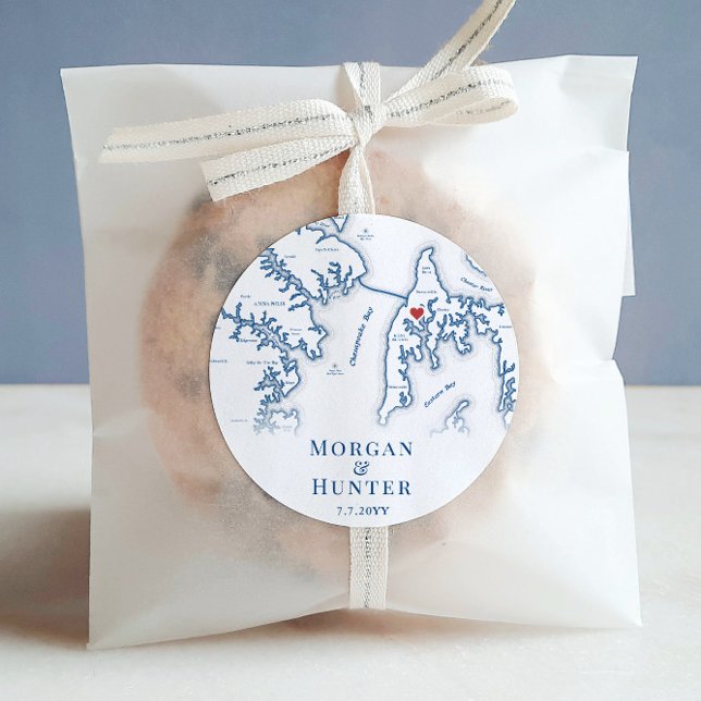 Kent Island Destination Wedding Elegant Map Favor Classic Round Sticker (These Kent Island sticker labels are perfect for wedding favors for your Kent Island Resort wedding)