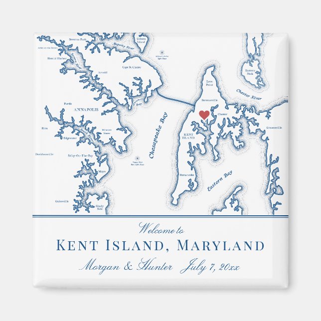 Kent Island Maryland Map Destination Wedding Favor Magnet (Front)