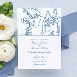 Kent Island Maryland Map Destination Wedding Invitation