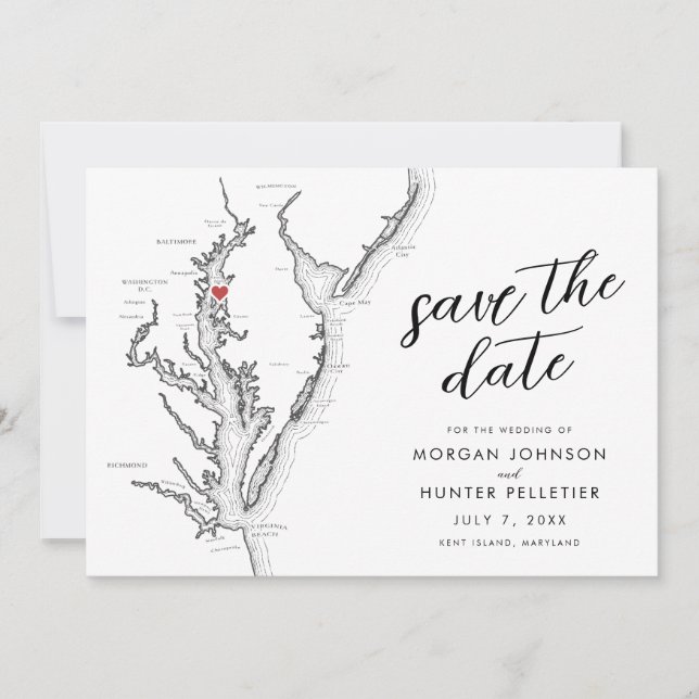 Kent Island Maryland Map Wedding Save The Date (Front)