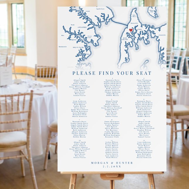 Kent Island Maryland Map Wedding Seating Chart Foam Board (This Kent Island map seating chart is perfect for your Maryland destination wedding reception)