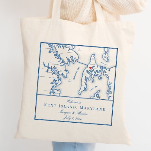 Kent Island Maryland Map Wedding Welcome Tote Bag