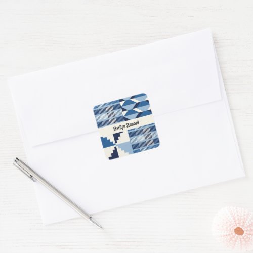 Kente Block - Soft Indigo Personalized Square Sticker