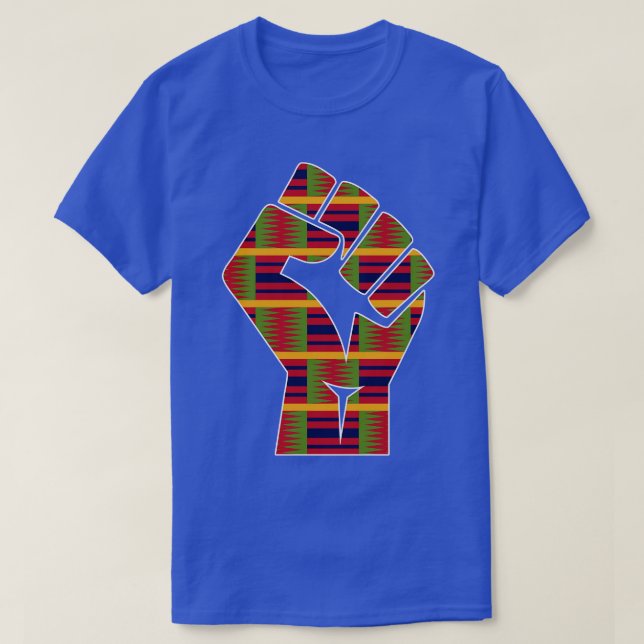 Kente Cloth Blac Power Fist T-Shirt (Design Front)