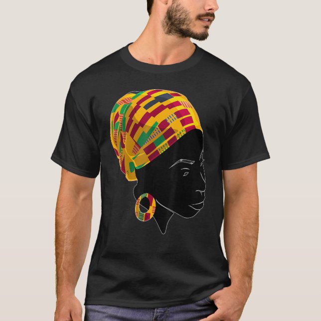 Kente Cloth Head Wrap For African American Women T-Shirt (Front)