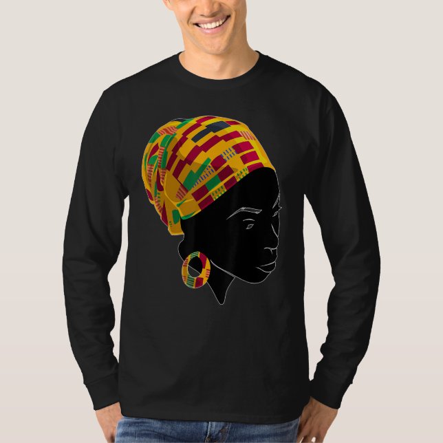 Kente Cloth Head Wrap For African American Women T-Shirt (Front)