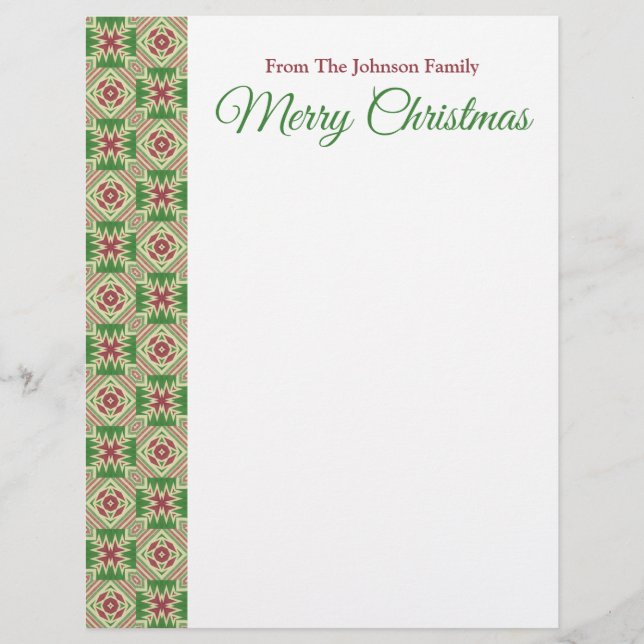 Kente Cloth Kaleidoscope Maroon Red Green Holiday Letterhead (Front)