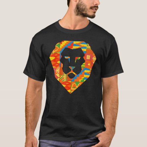 Kente Lion Ghana Proud African Ghanaian Textile T_Shirt