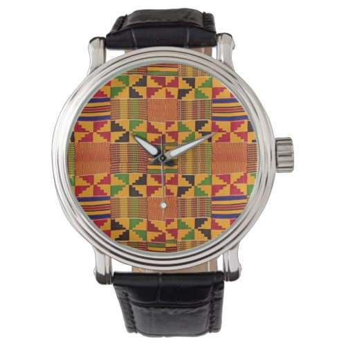 Kente motif texture print face wrist watch watch
