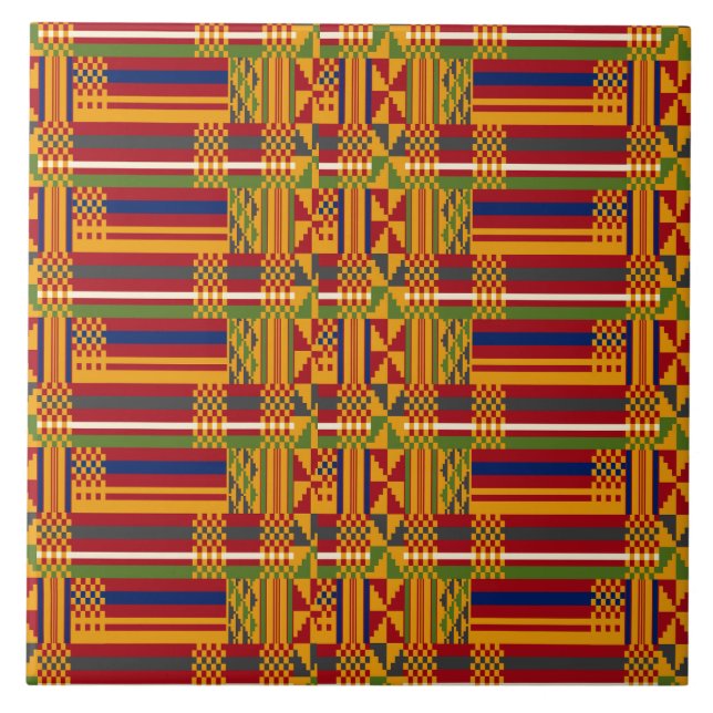 Kente Pattern – Vibrant African Textile Art Ceramic Tile (Front)