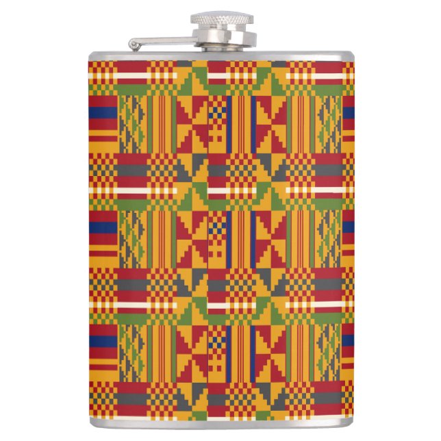 Kente Pattern – Vibrant African Textile Art Flask (Front)