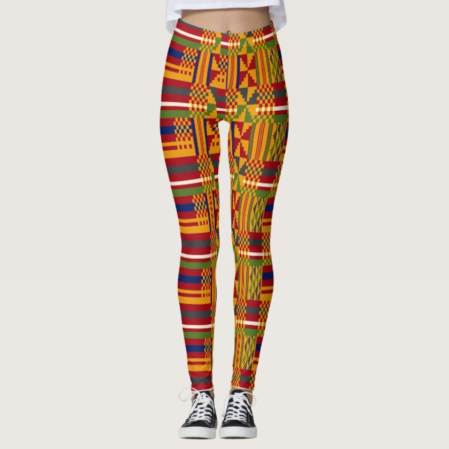 Kente Pattern – Vibrant African Textile Art Leggings (Front)