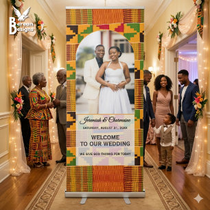 Kente Photo Custom Name WEDDING  Retractable Banner