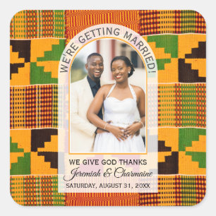 Kente Photo Custom Name WEDDING Square Sticker