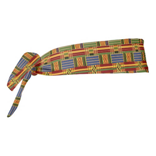 Kente Plaid Blue Burgundy Green Gold Tie Headband