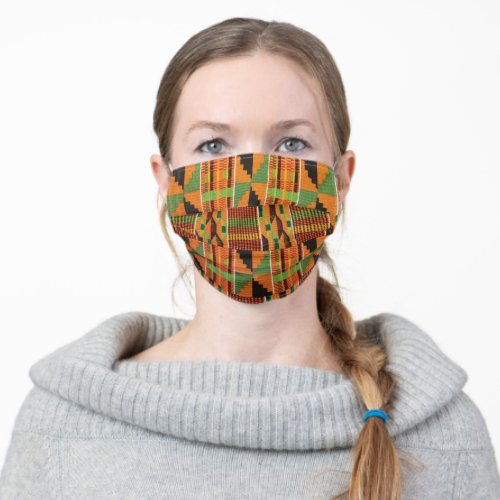 Kente Tribal African fabric print orange green Adult Cloth Face Mask