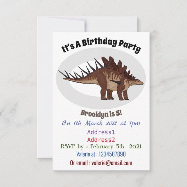 Kentrosaurus cartoon illustration invitation (Front)