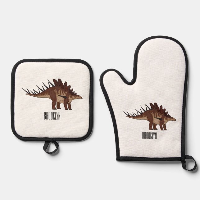 Kentrosaurus cartoon illustration  oven mitt & pot holder set (Front)