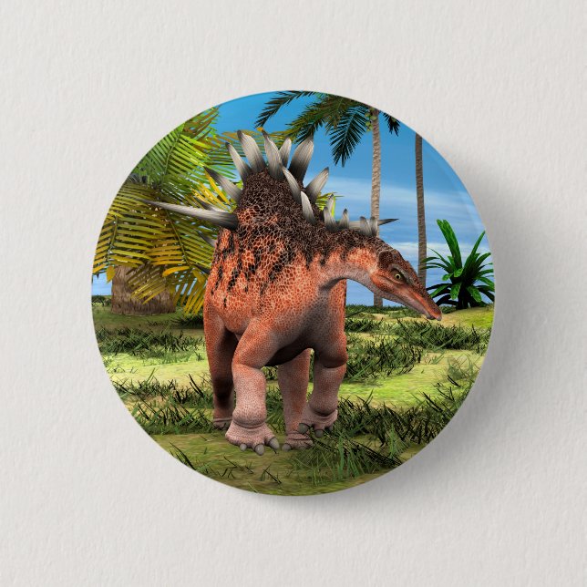 Kentrosaurus Dinosaur Jungle Prehistoric Art Pinback Button (Front)