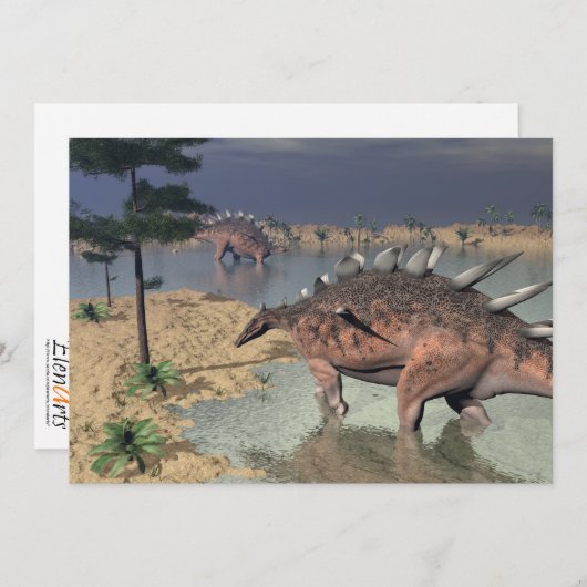 Kentrosaurus dinosaurs in the desert - 3D render (Front/Back)