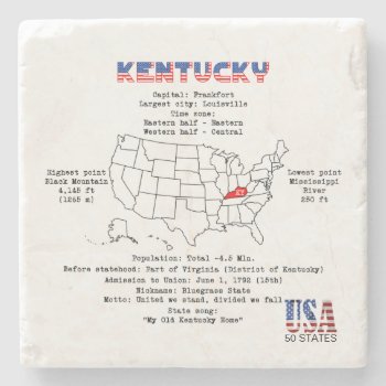 Kentucky American State On A Map And Useful Info Stone Coaster by DigitalSolutions2u at Zazzle