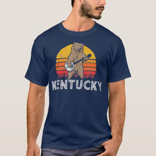 Kentucky Bluegrass Banjo Bear Funny Retro T_Shirt