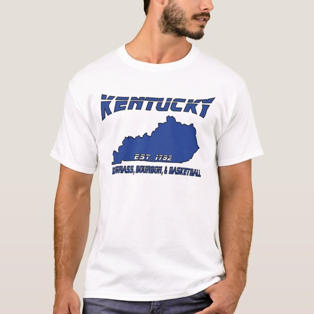 Kentucky Bluegrass Bourbon Basketball T-Shirt (Front)