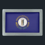 Kentucky: Bluegrass Commonwealth US State Flag Belt Buckle<br><div class="desc">The Kentucky state flag, adopted in 1918, is a simple yet powerful symbol of the state's history and values. It features a field of deep blue, a color often associated with loyalty, wisdom, and perseverance. At the center of the flag is the state seal, which depicts two figures representing the...</div>
