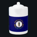 Kentucky: Bluegrass Commonwealth US State Flag Teapot<br><div class="desc">The Kentucky state flag, adopted in 1918, is a simple yet powerful symbol of the state's history and values. It features a field of deep blue, a color often associated with loyalty, wisdom, and perseverance. At the center of the flag is the state seal, which depicts two figures representing the...</div>
