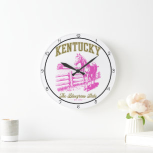Kentucky Bluegrass State Horse Large Clock