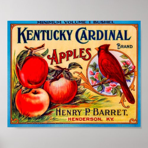 Kentucky Cardinal Vintage Fruit Crate Label Poster
