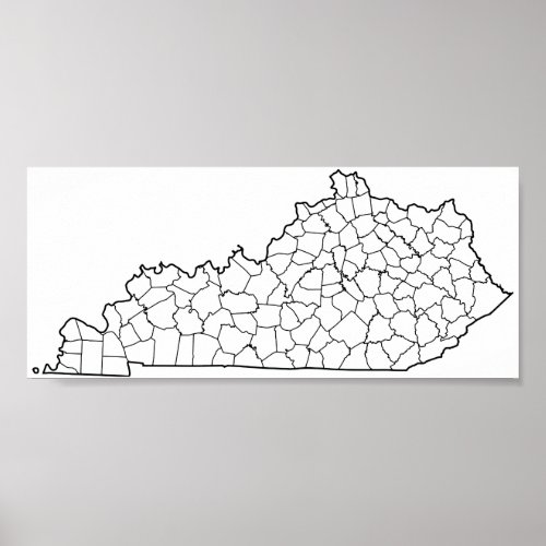 Kentucky Counties Blank Outline Map Poster