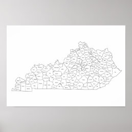 Kentucky counties map with county names poster
