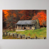 Kentucky Country Cabin Fall Season Watercolor Art