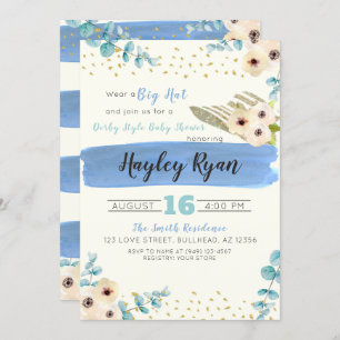 Kentucky Derby Big Hat Eucalyptus Boy Baby Shower Invitation