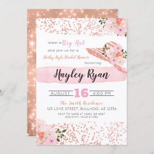 Kentucky Derby Big Hat Rose Gold Bridal Shower Invitation