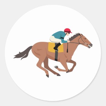 Kentucky Derby Horse Rider Classic Round Sticker by HopscotchDesigns at Zazzle