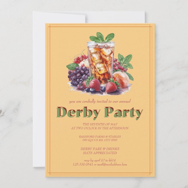 Kentucky Derby Party Invitation Mint Julep Drink H (Front)