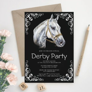 Kentucky Derby Party Invitation Realistic White Ho