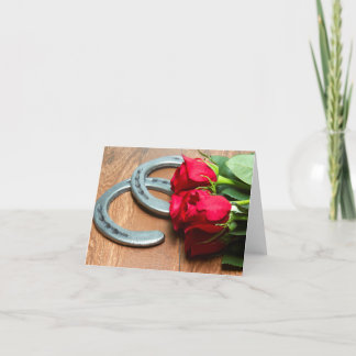 Kentucky Derby Red Roses with Horseshoes on Wood Card