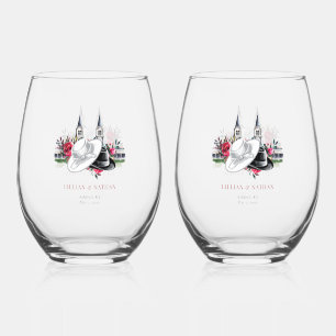 Kentucky Derby Spires Wedding Bridal Shower Gift Stemless Wine Glass