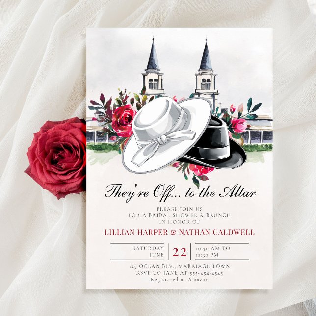 Kentucky Derby Wedding Bridal Shower Roses Modern Invitation (kentucky derby bridal shower invitation red roses churchill spires horse racing theme watercolor)