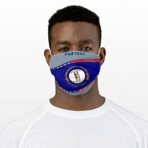 Kentucky Flag w Stars Stripes on Cool Grey Adult Cloth Face Mask