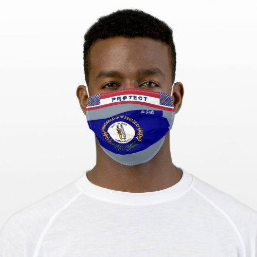 Kentucky Flag w Stars Stripes on Cool Grey Adult Cloth Face Mask