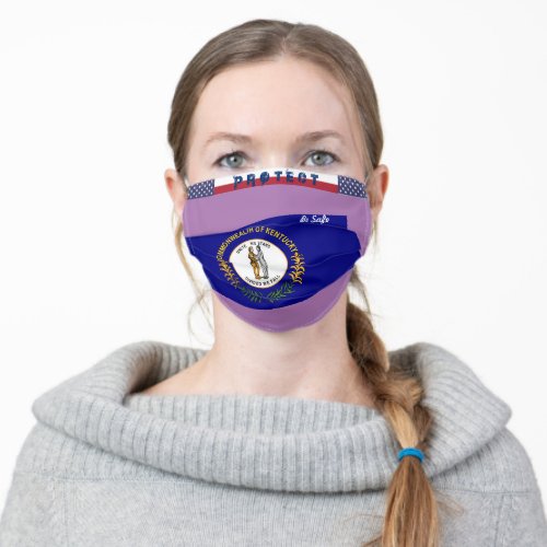 Kentucky Flag w Stars Stripes on Lavender Adult Cloth Face Mask