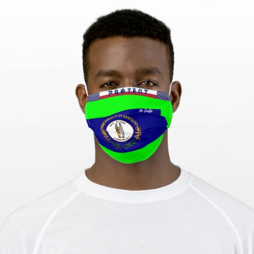 Kentucky Flag w Stars Stripes on Lime Green Adult Cloth Face Mask